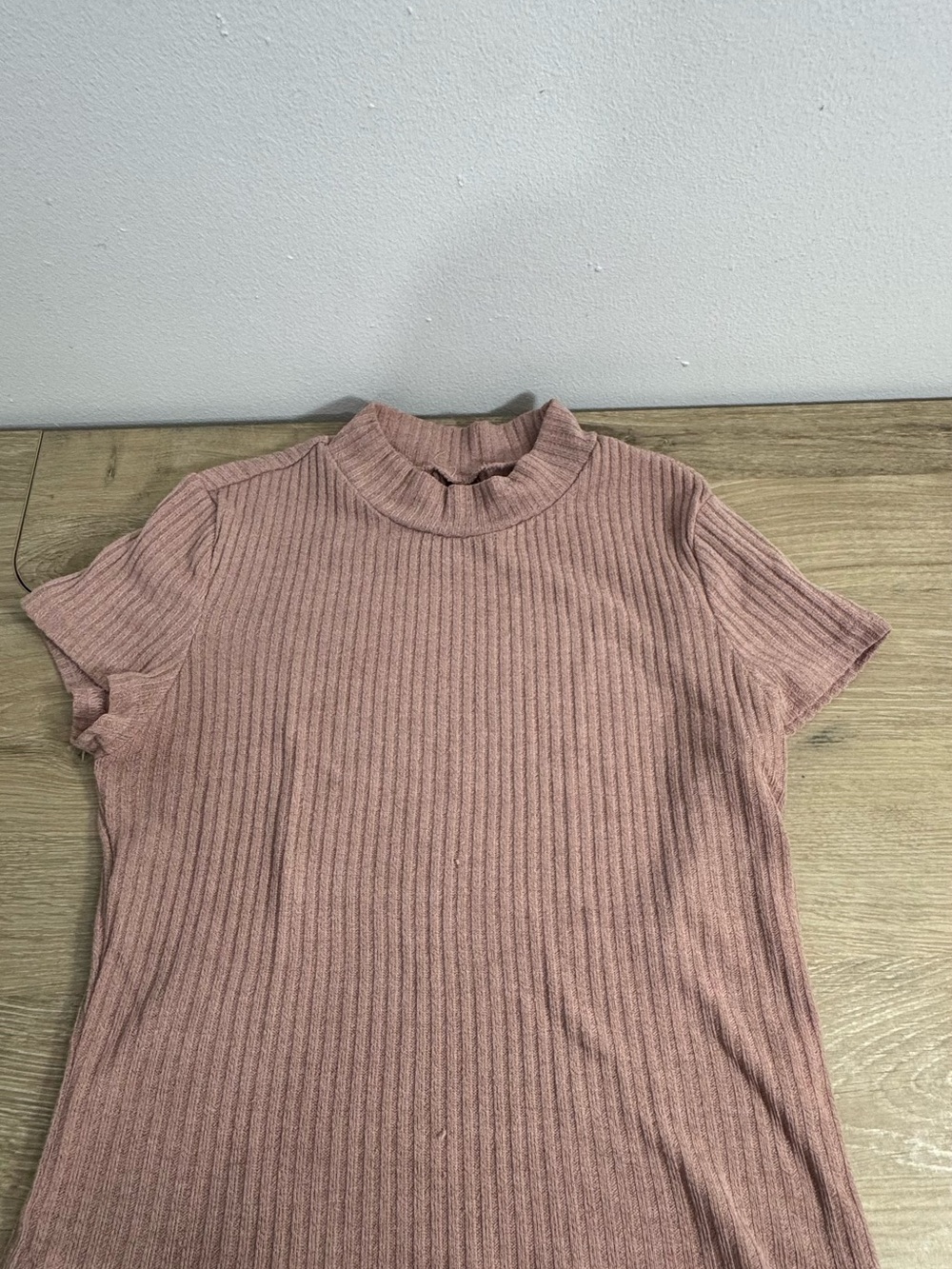 Ribbed Mock Neck Short Sleeve Top - Dusty Rose Shein size S